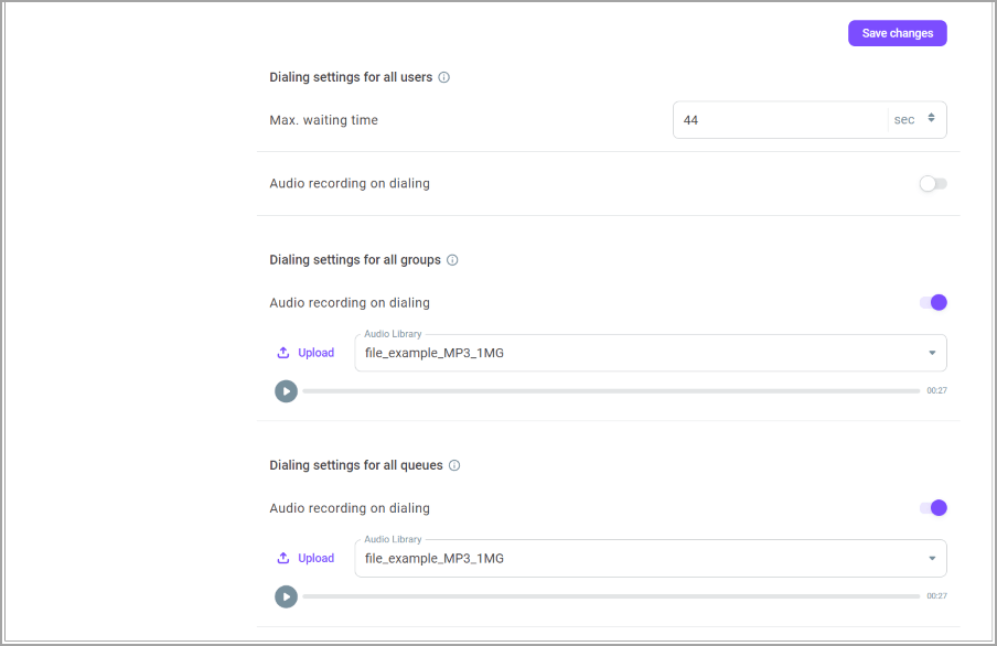 Dialing settings