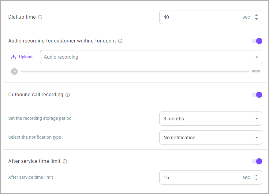 Define the call processing settings