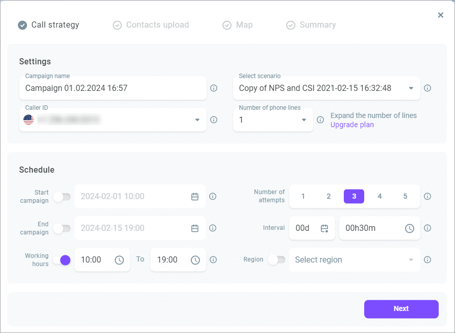 Caller ID settings