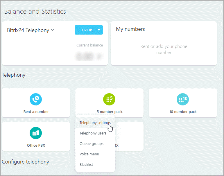 Telephony settings