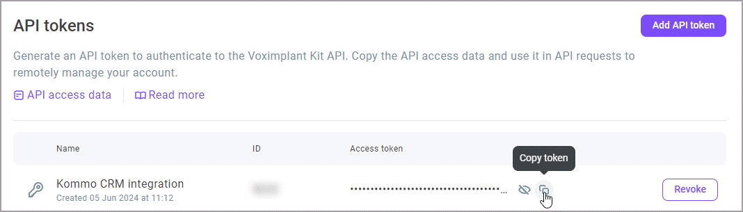 Copy API token