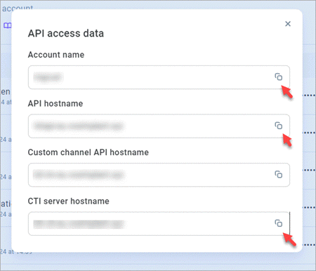 Copy API access data