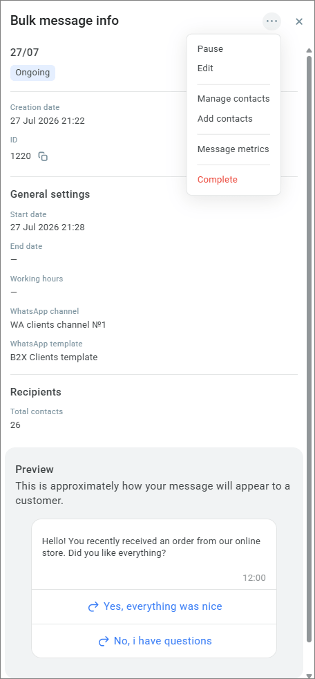 Bulk message information Bulk message information