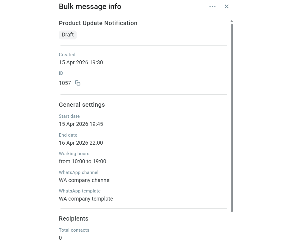 Bulk message information Bulk message information