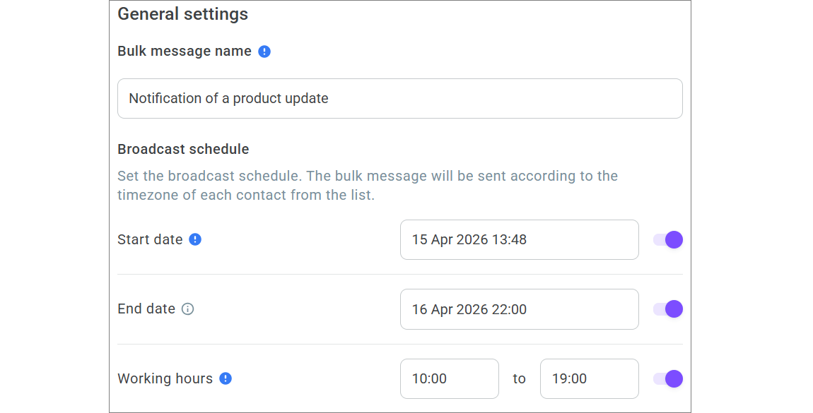 Bulk message schedule Bulk message schedule