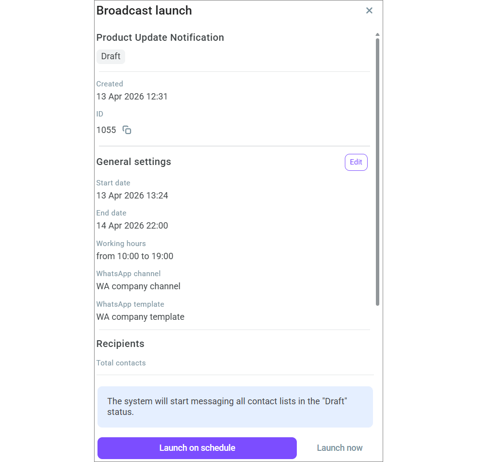 Launching a bulk message Launching a bulk message