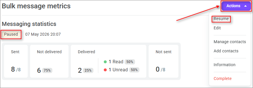 Bulk message in the Paused status