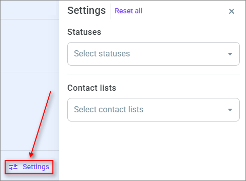 Settings panel
