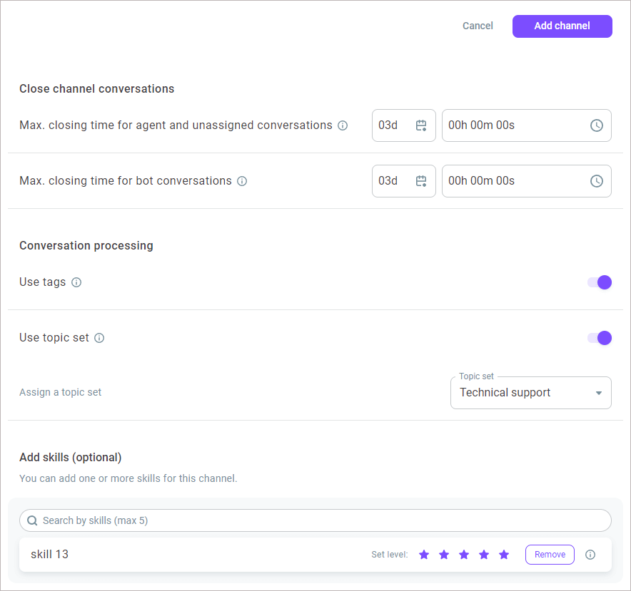 Channel settings