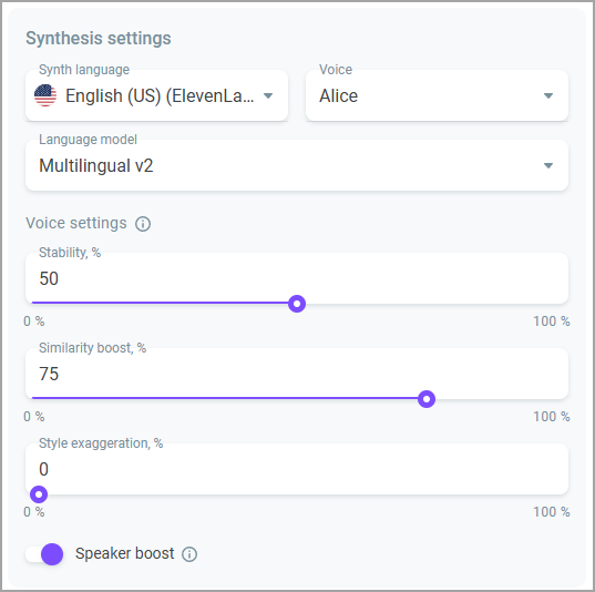 11Labs settings