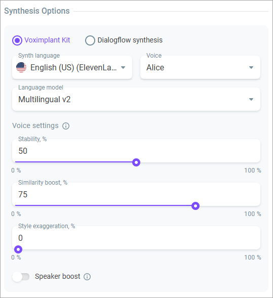 11Labs settings