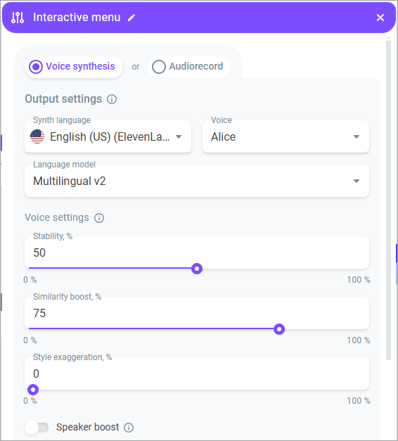 11Labs settings