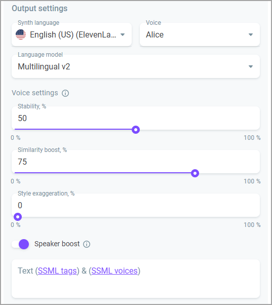 11Labs settings