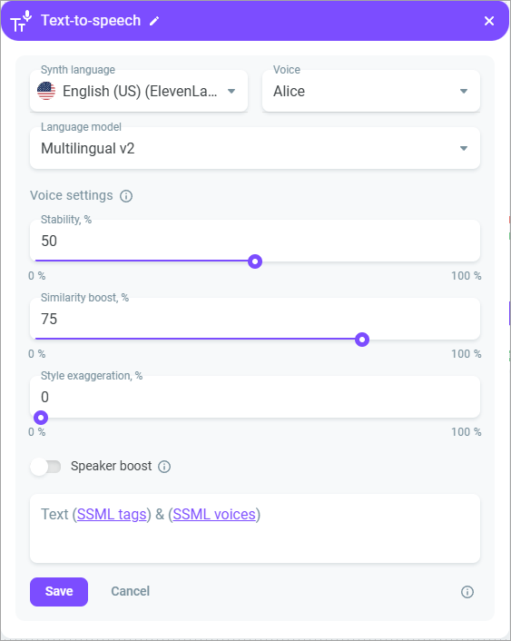 11Labs settings