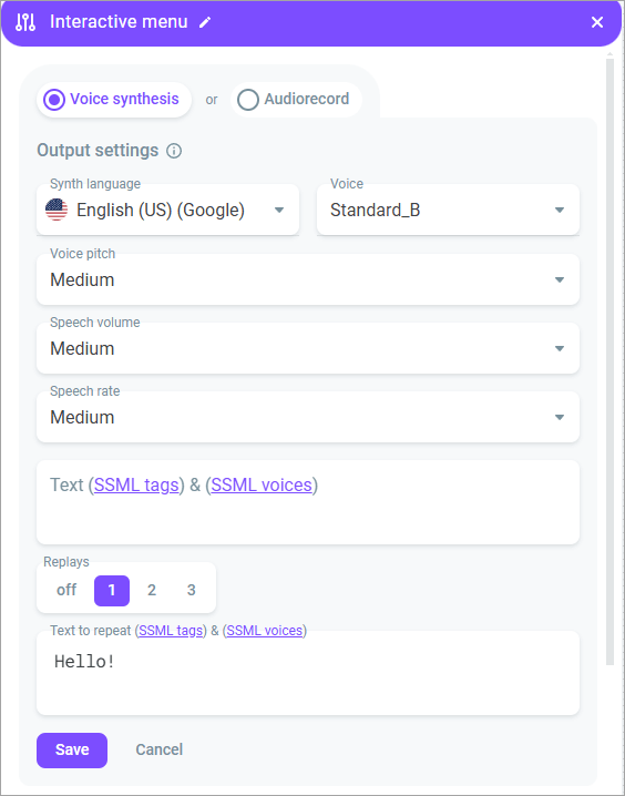 Output settings