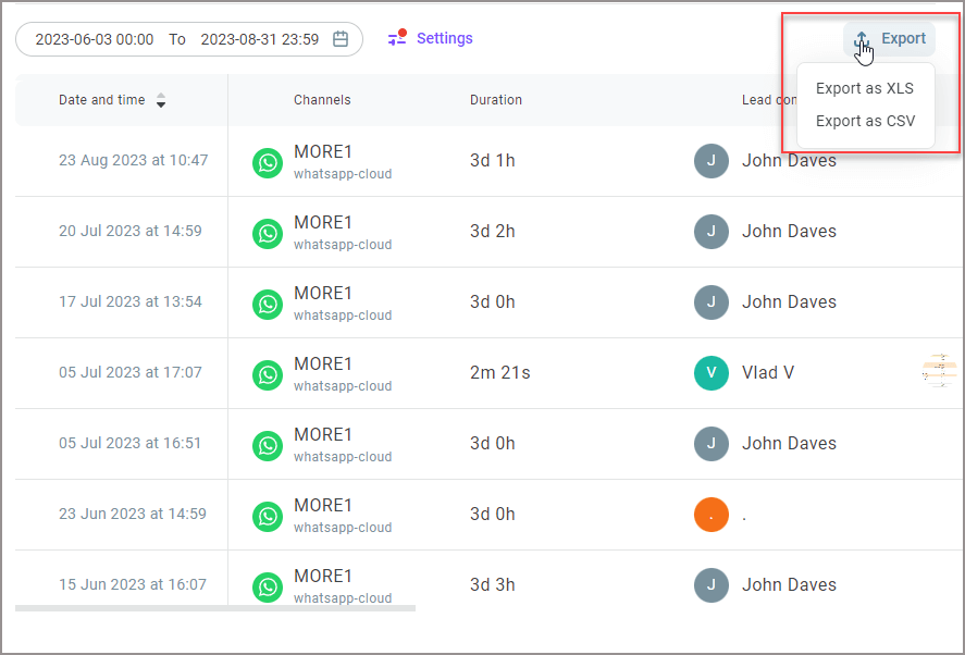 Export report