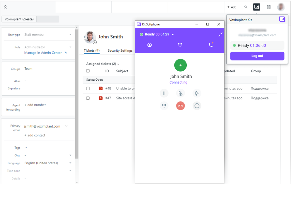 The Kit softphone in Zendesk