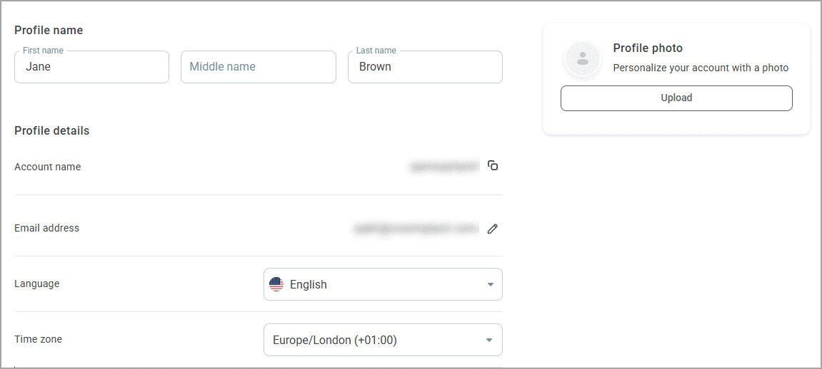 Profile name and details Profile name and details