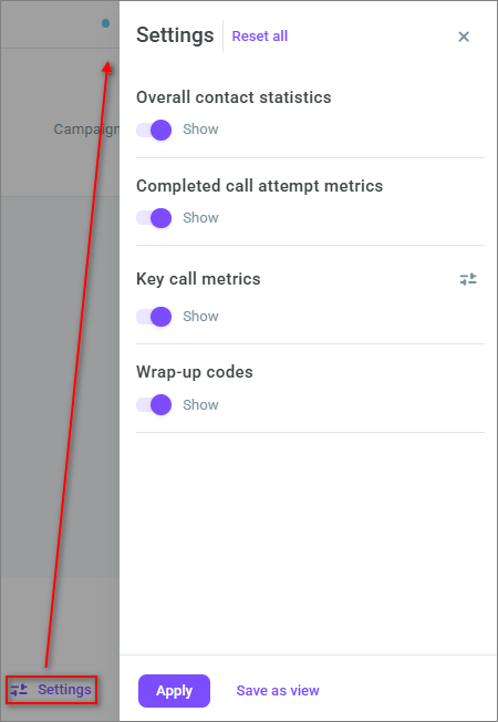 Dashboard settings Dashboard settings