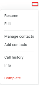 Campaign actions menu Campaign actions menu