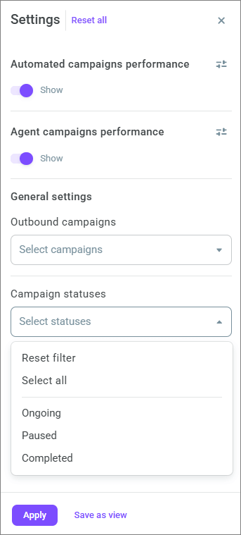 Outbound campaign statistics settings Outbound campaign statistics settings