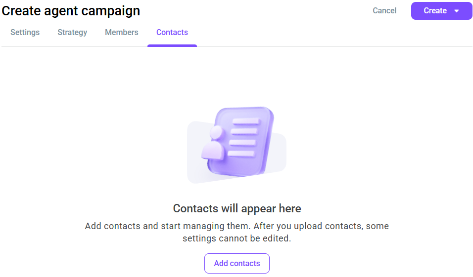 Contacts tab during creation Contacts tab during creation