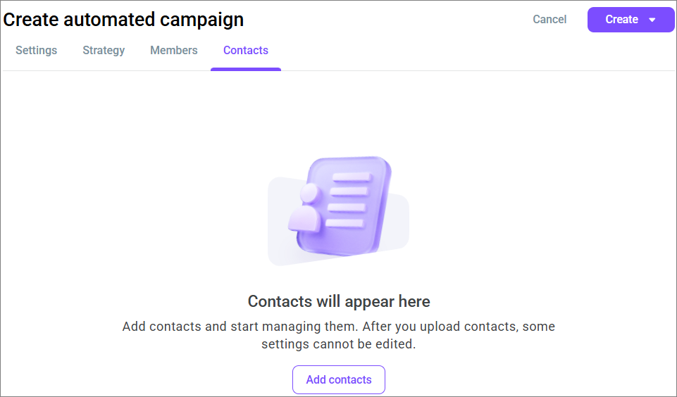 Contacts tab during creation Contacts tab during creation