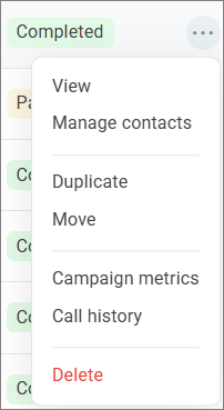 Completed campaign action menu