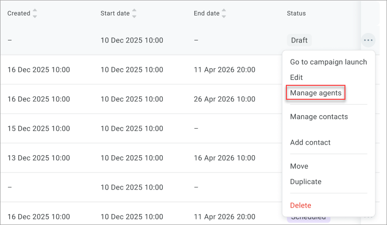 Manage agents