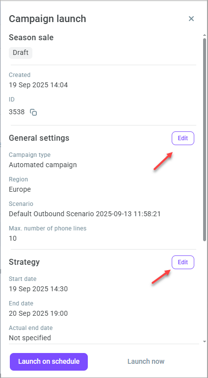 Edit settings before launch