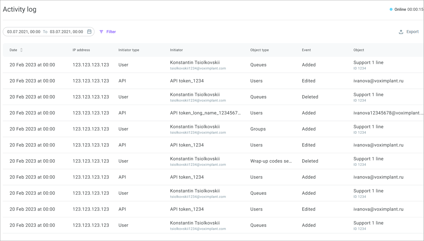 Activity log