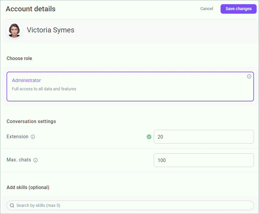 User account details