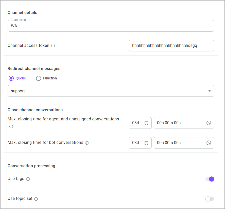 Channel settings