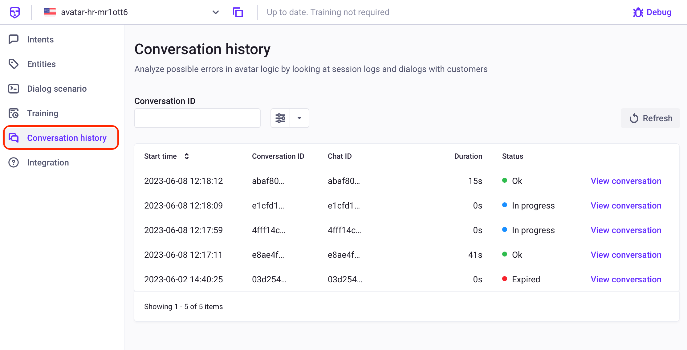 Conversation history